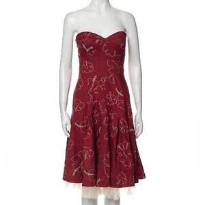 NWOT TIBI Dress 8 Merlot Beads Embroidery FitFlare Pleated Sweetheart-CuffedNeck